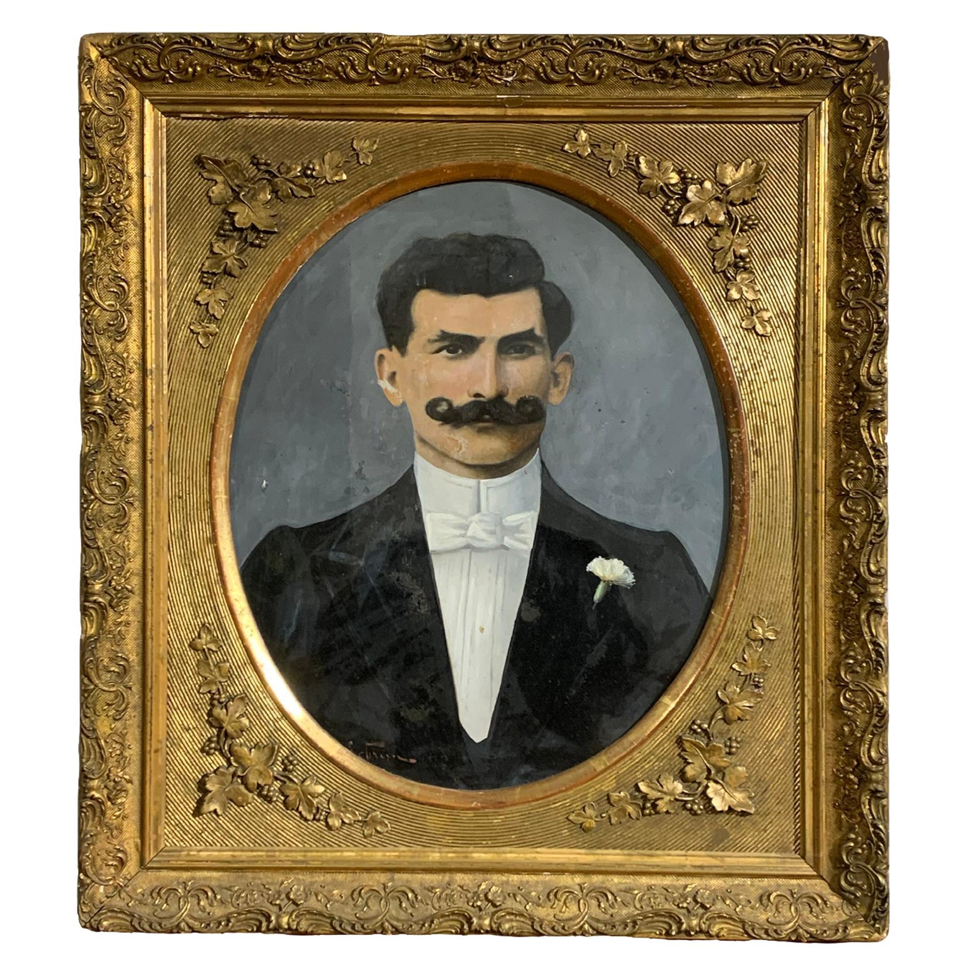 Late 19th Century Male Portrait, Tempera on Paper For Sale
