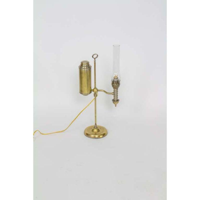 Late 19th Century Manhattan Brass Co. Nickel and Brass Student Lamp In Good Condition In Canton, MA
