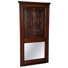 Antique Late 19th Century Mantel/Fireplace Mirror with 18th Century Hand-Carved Panel