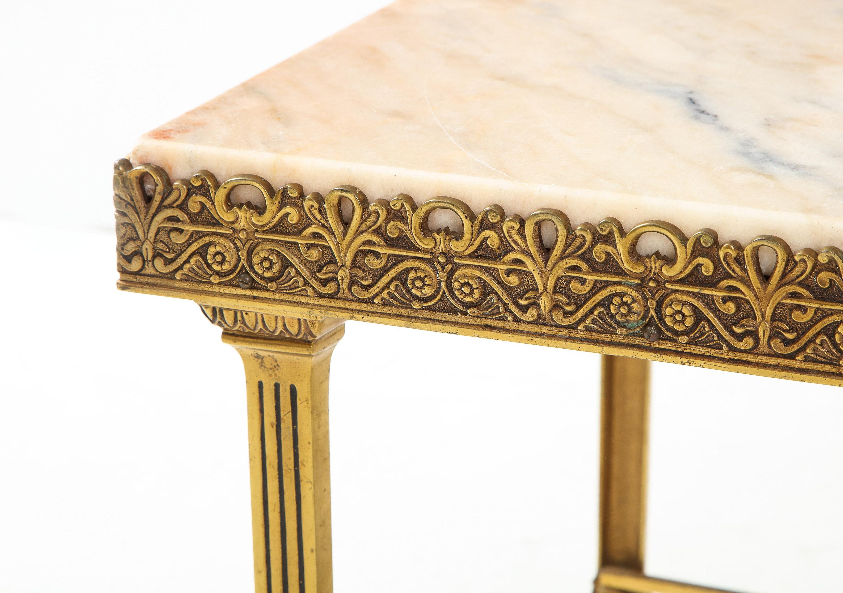 Late 19th Century Marble-Top Brass Coffee Table In Good Condition In New York, NY