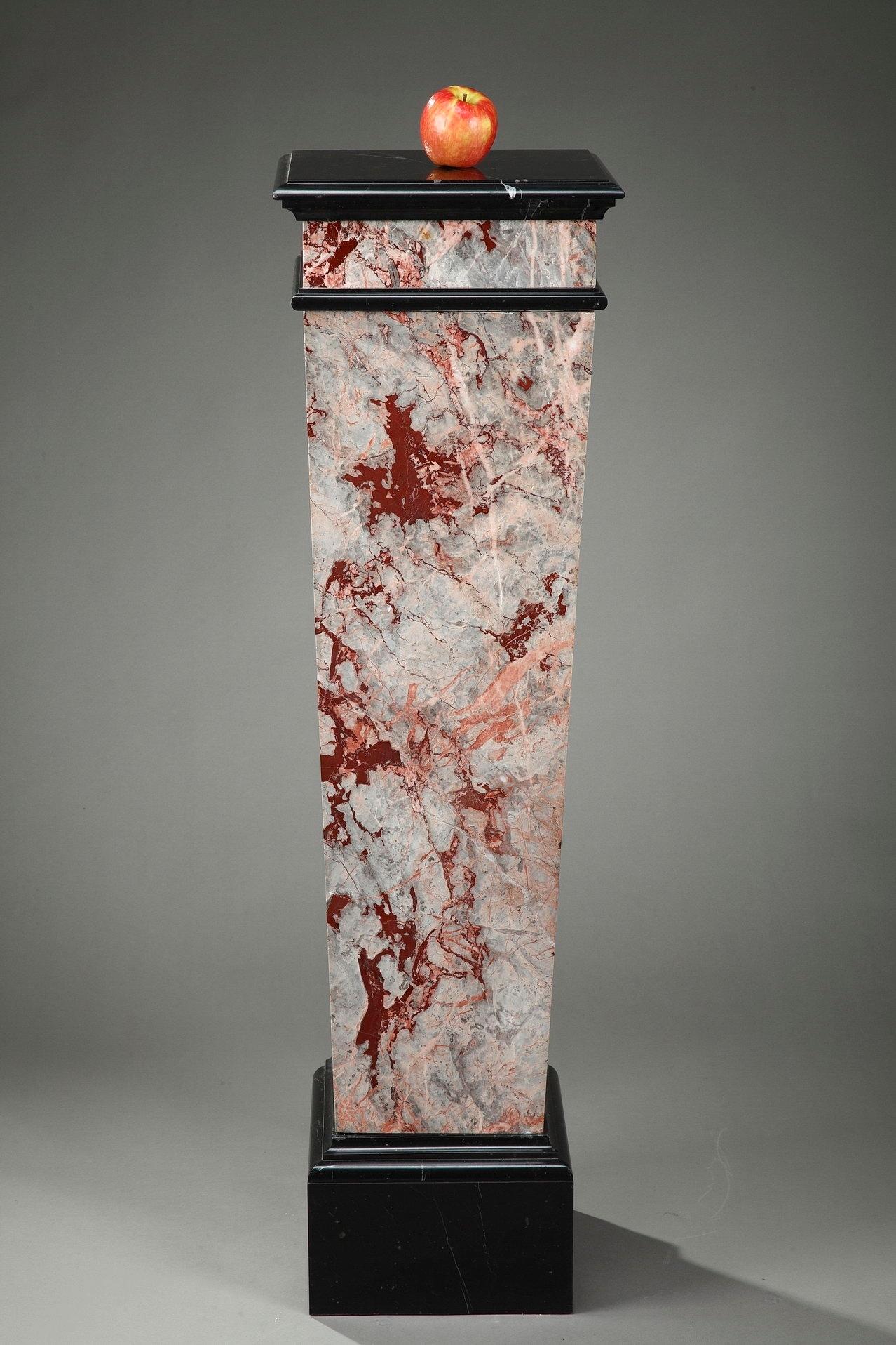 Monumental size red marble veneer pedestal crafted in the late 19th century. This decorative pedestal is complete with square black marble with white veins display plate and base,

circa 1900.
Dimensions: W 13.8 in, D 13.8in, H