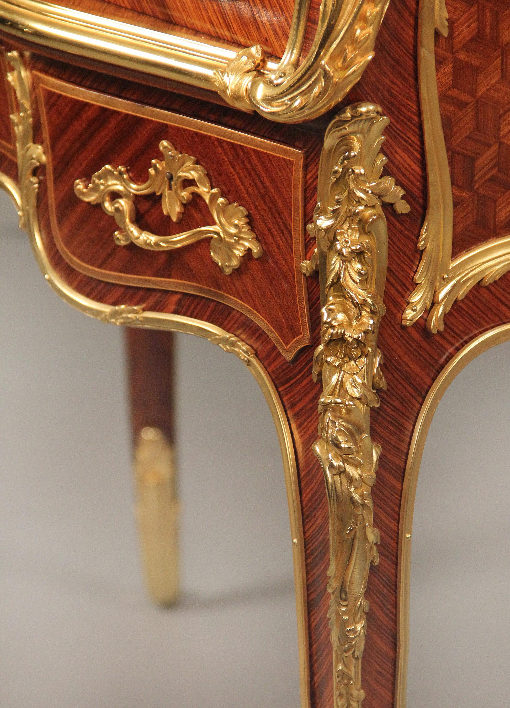 French Late 19th Century Marquetry and Parquetry Bureau a Cylindre by François Linke For Sale