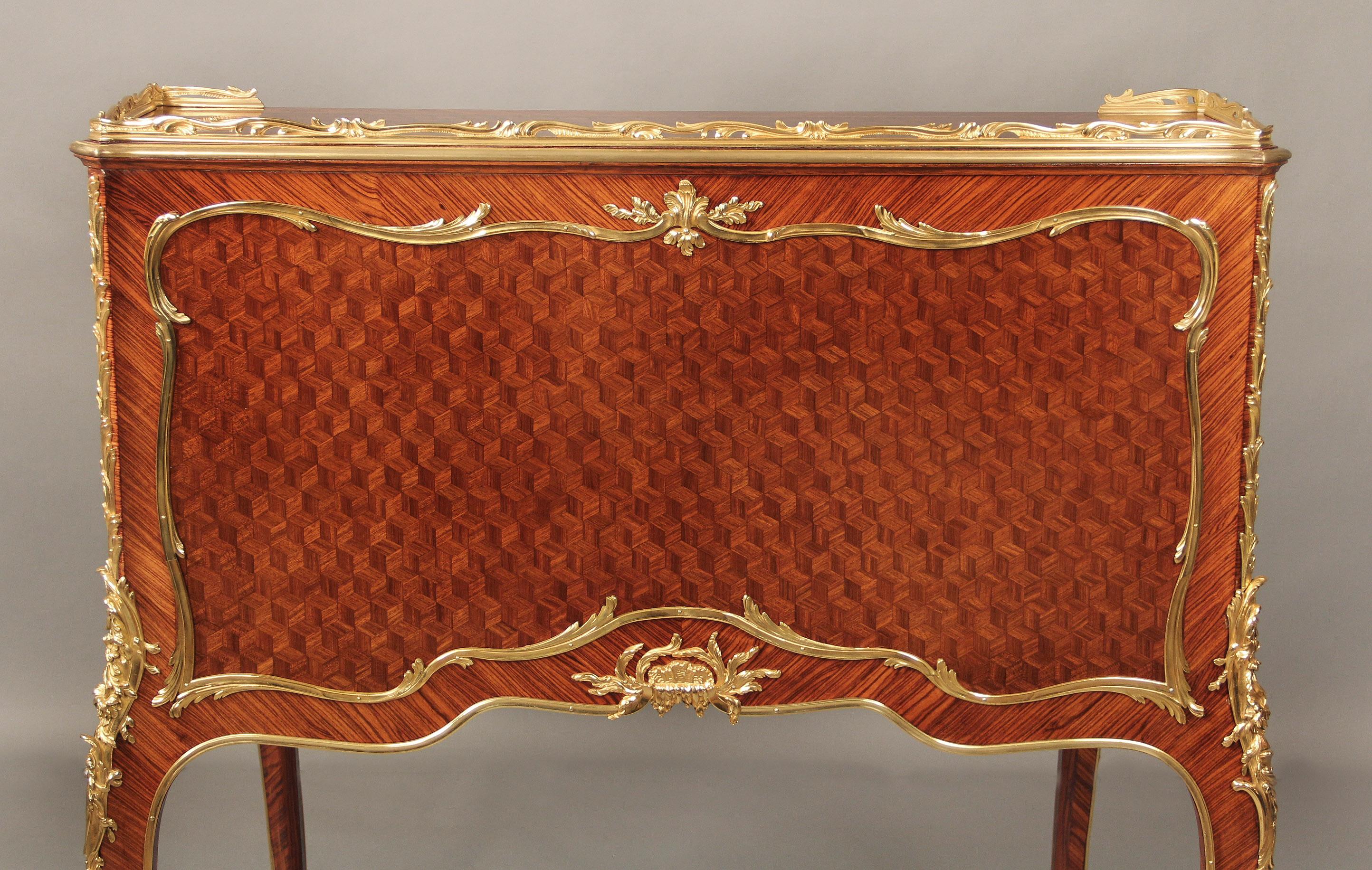 Bronze Late 19th Century Marquetry and Parquetry Bureau a Cylindre by François Linke For Sale