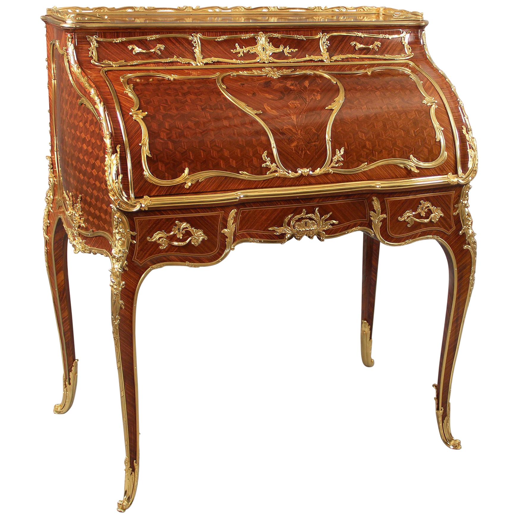 Late 19th Century Marquetry and Parquetry Bureau a Cylindre by François Linke For Sale