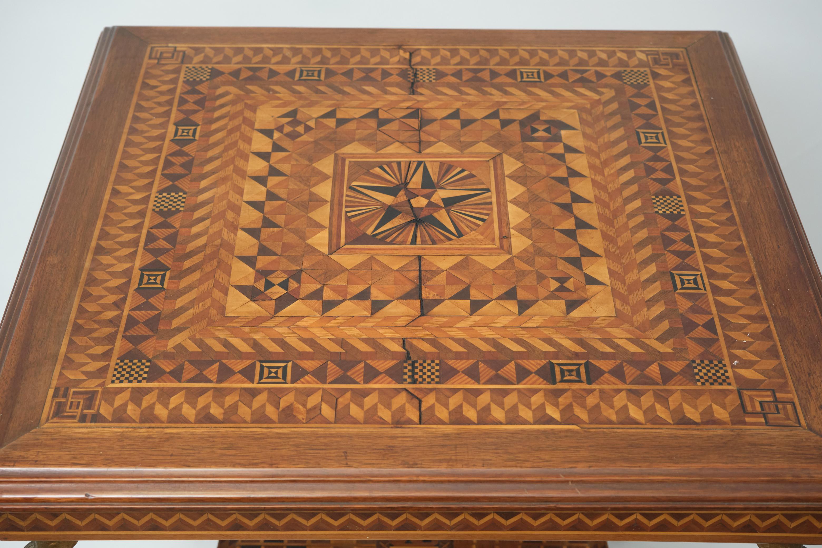 Late 19th Century Marquetry Parlor Table with Brass Legs In Good Condition For Sale In Hudson, NY