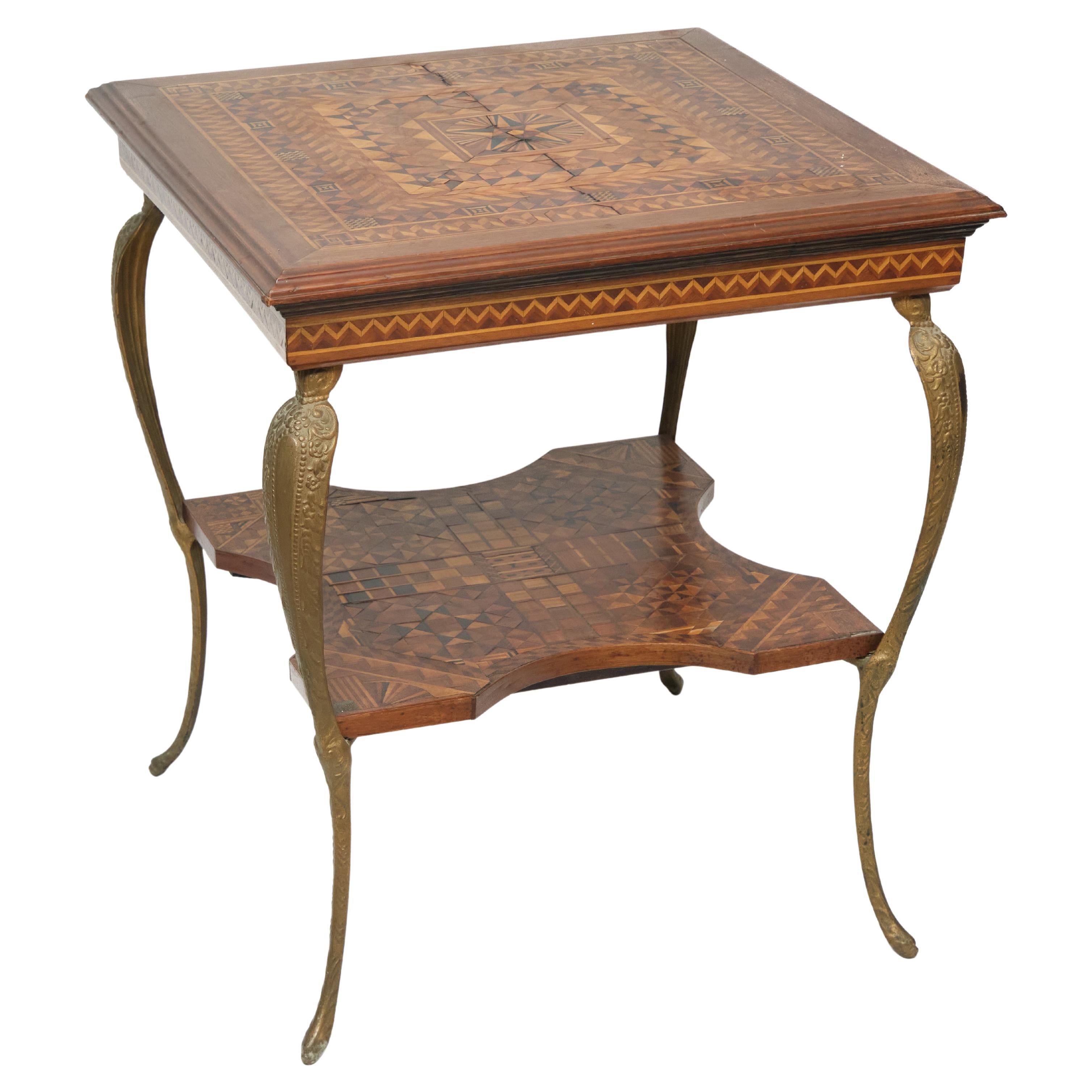 Late 19th Century Marquetry Parlor Table with Brass Legs For Sale