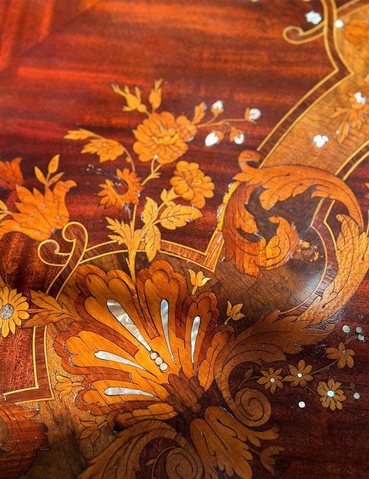 Late 19th Century Marquetry Side Table with Bronze & Mother of Pearl Details For Sale 1