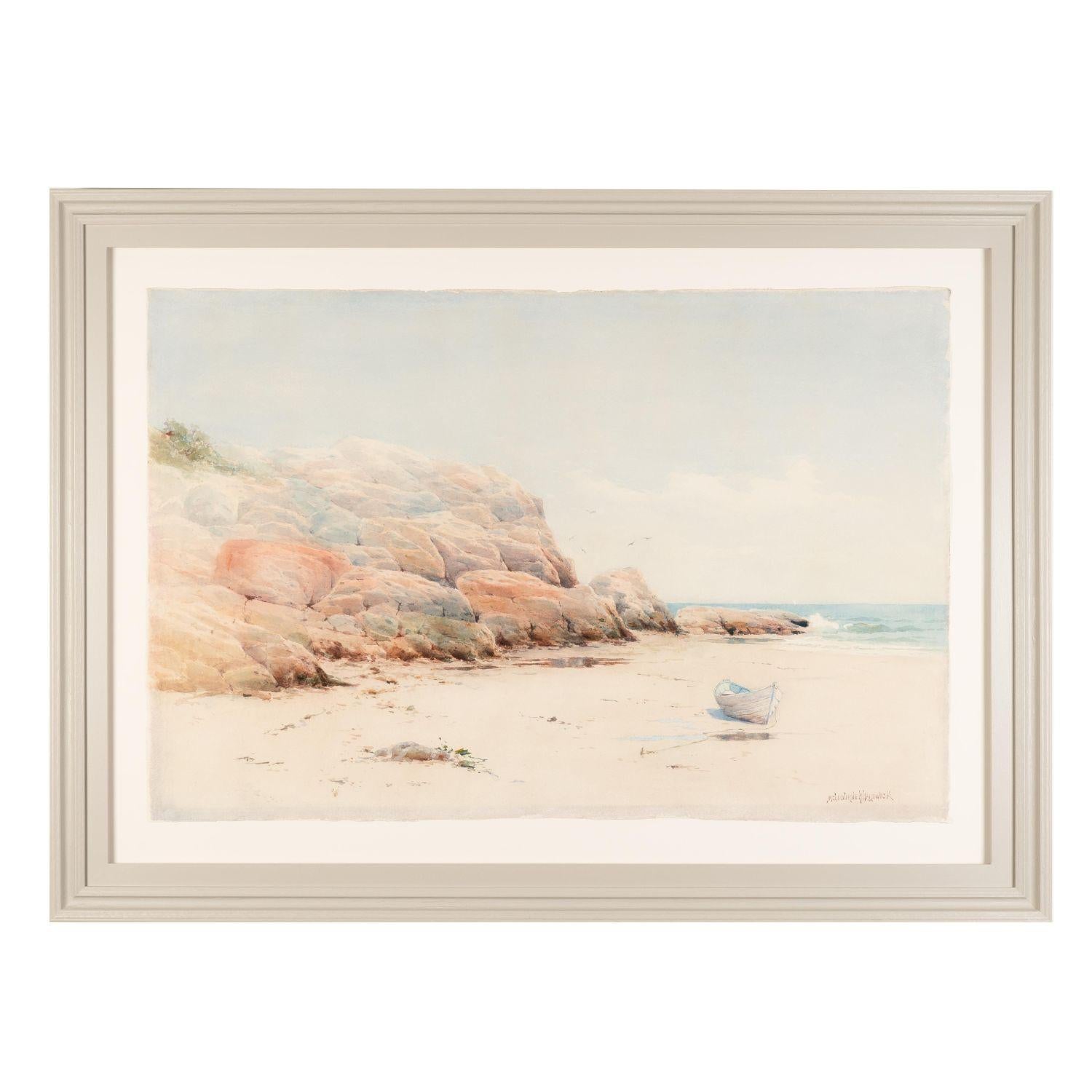 Late 19th Century Massachusetts Shoreline Watercolor Painting For Sale 2