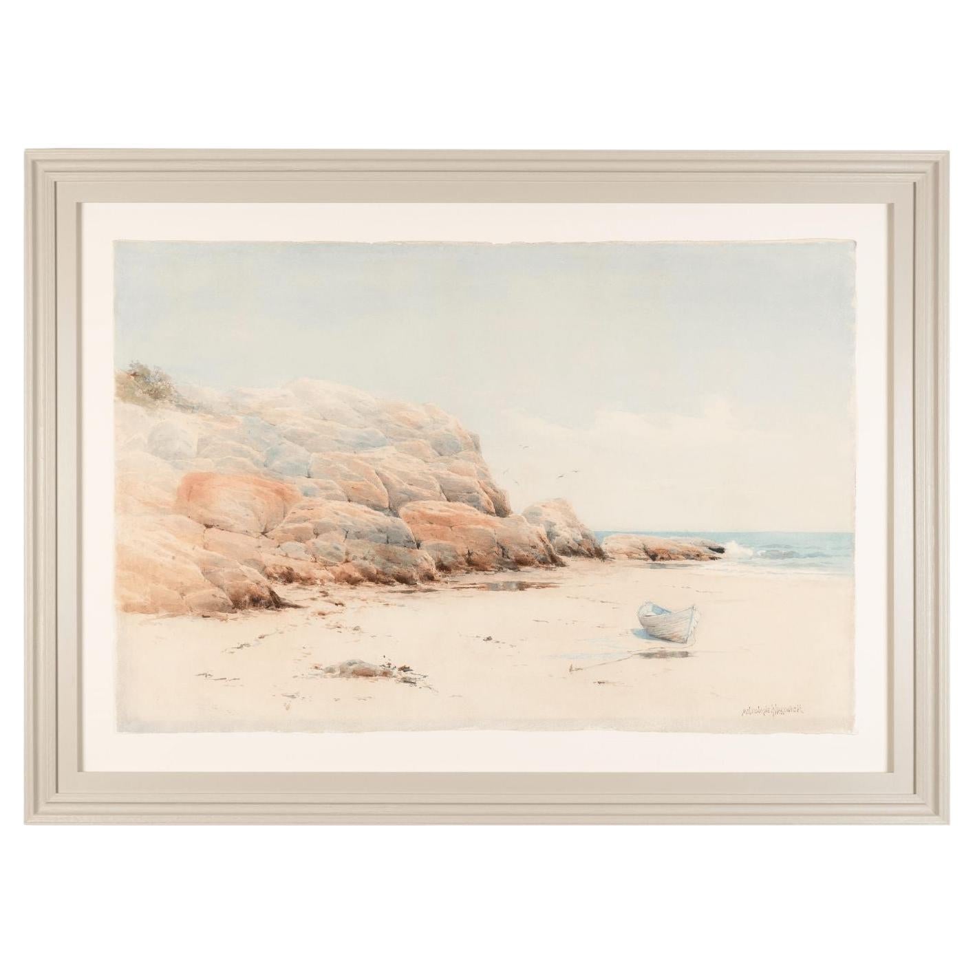 Late 19th Century Massachusetts Shoreline Watercolor Painting