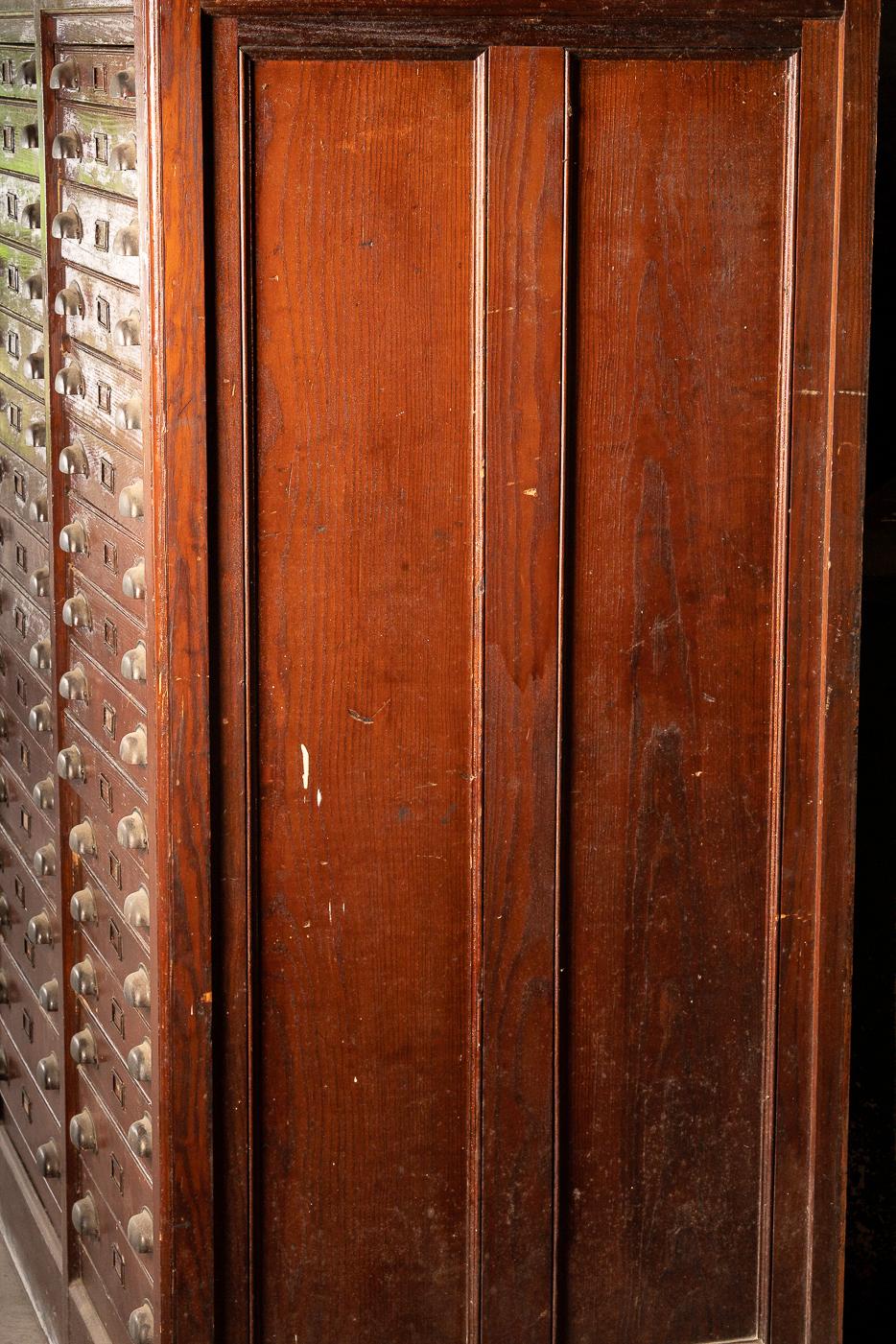 This huge cabinet served it's first life in a printmaker's shop housing a number of fonts, tools, and supplies sometime during the mid to late 1800s. The cabinet has a variety of drawer sizes allowing for ample storage of everything from clothes to