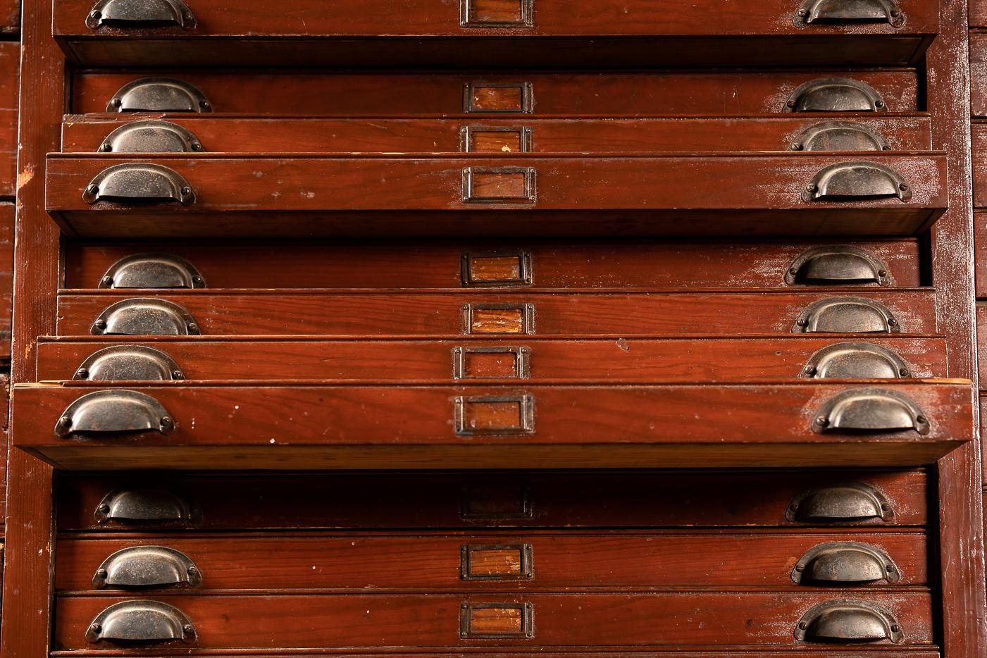 Wood Late 19th Century Massive 63 Drawer Printers Cabinet For Sale