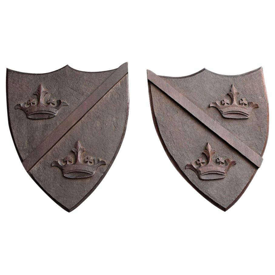 Late 19th Century Match Pair of Mahogany English Armorial Carved Shields
