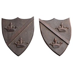 Late 19th Century Match Pair of Mahogany English Armorial Carved Shields