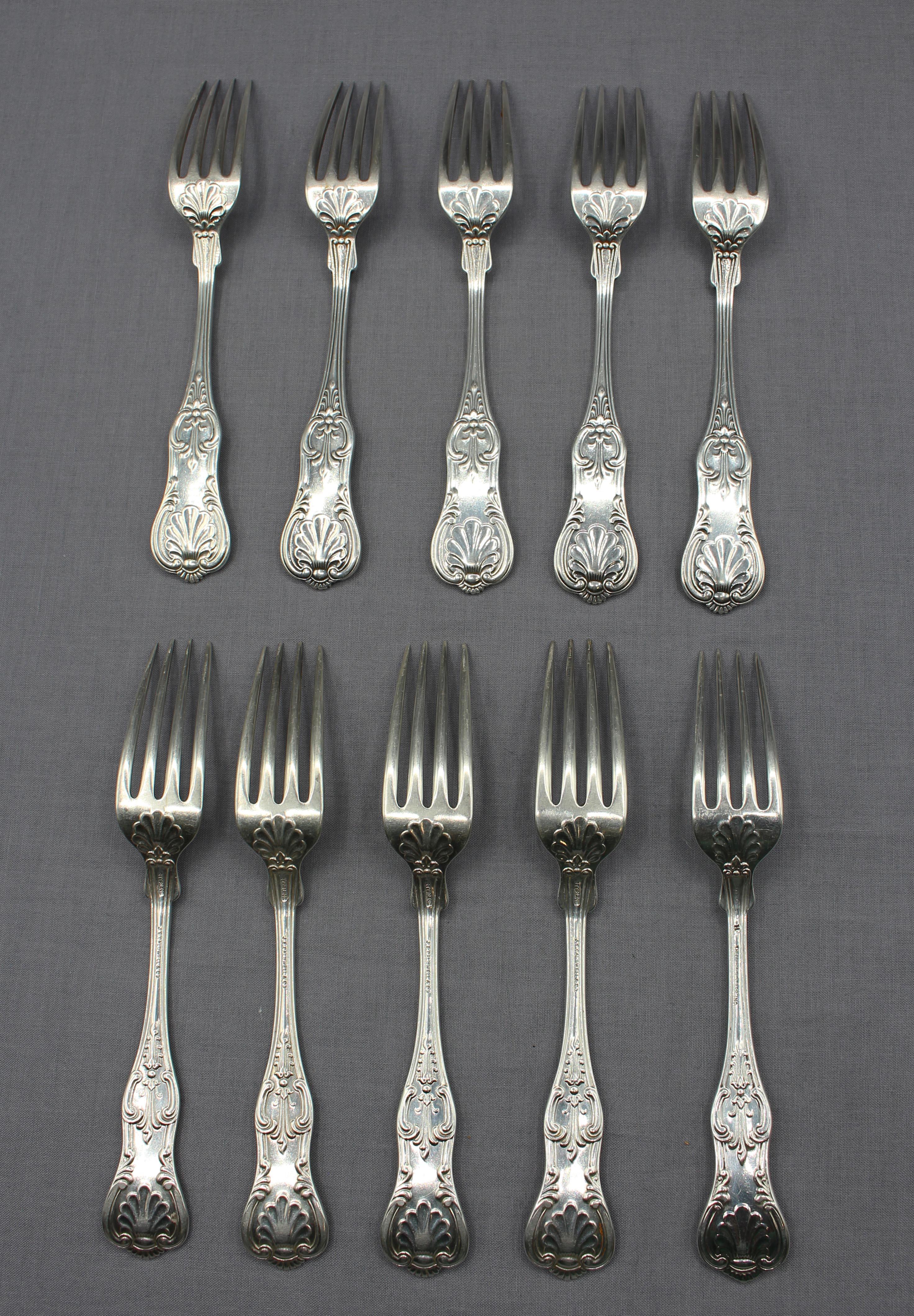 A matched set of 10 sterling silver luncheon forks 