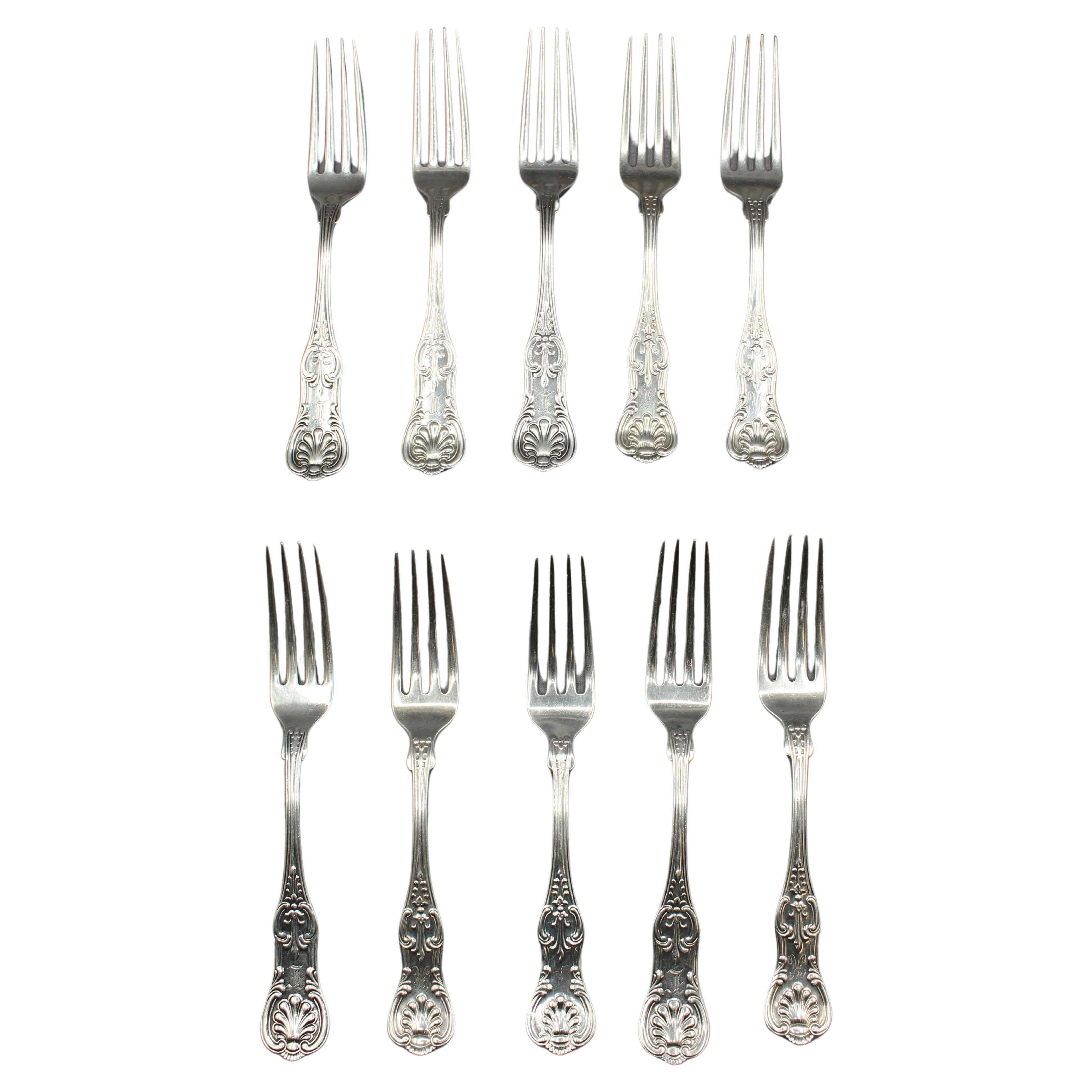 Late 19th Century Matched Set of 10 Sterling Silver Luncheon Forks For Sale
