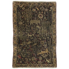 Tapis indien antique Agra de la fin du 19e siècle avec scène de chasse:: en mauvais état