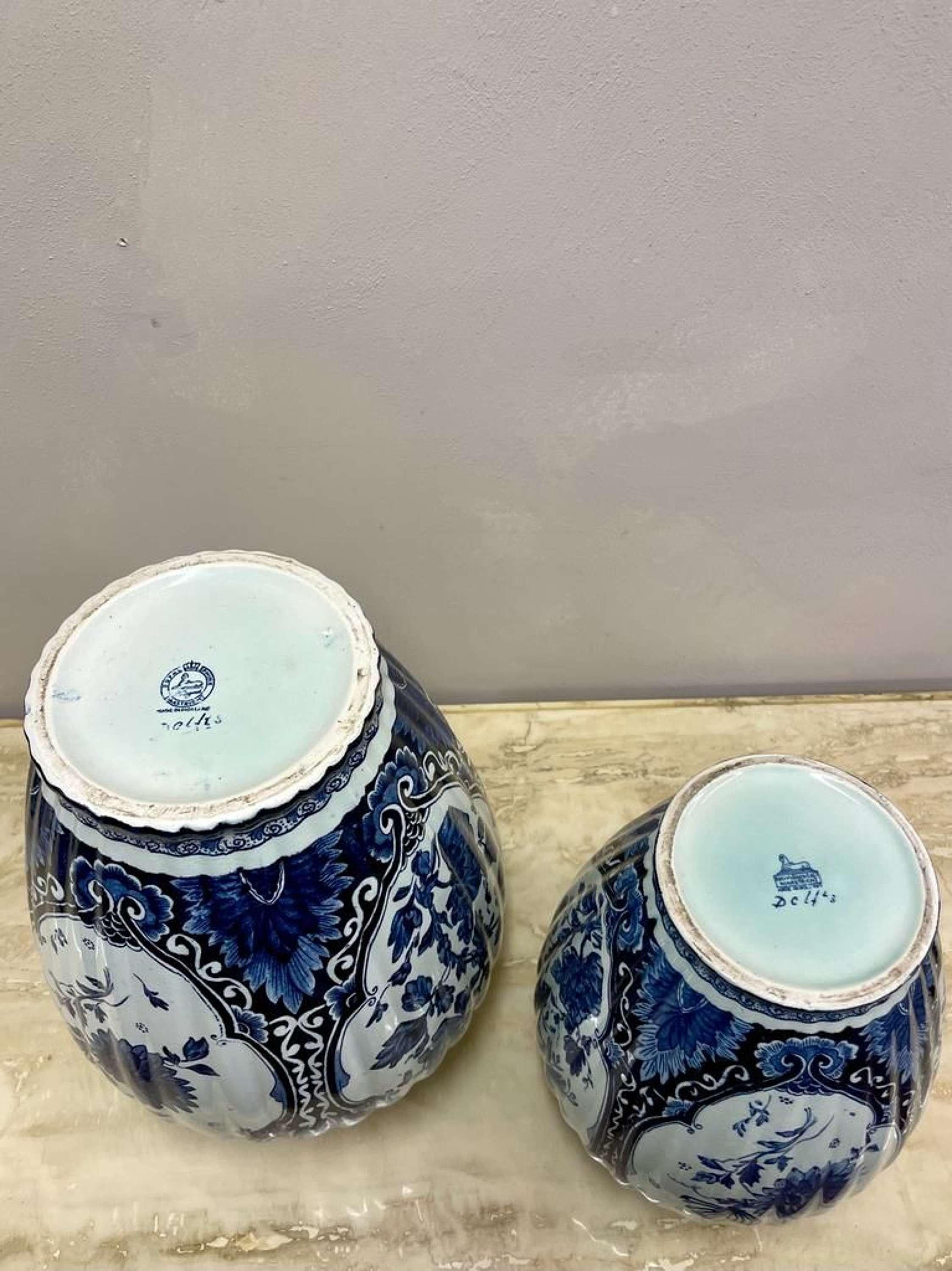 Ceramic Late 19th Century Medium & Large Delft Ginger Jars with Covers by Petrous Regout For Sale