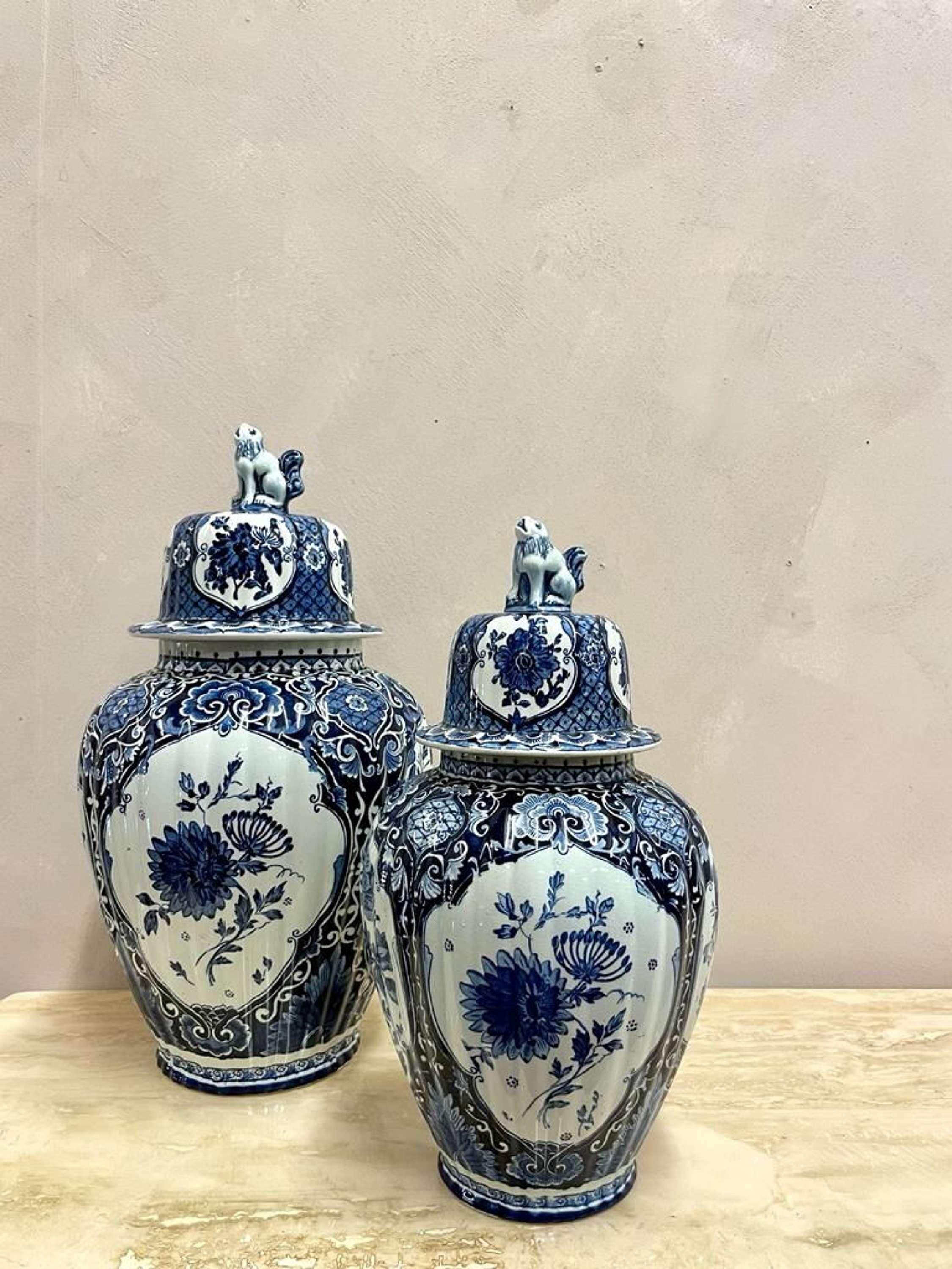 Late 19th Century Medium & Large Delft Ginger Jars with Covers by Petrous Regout For Sale 2