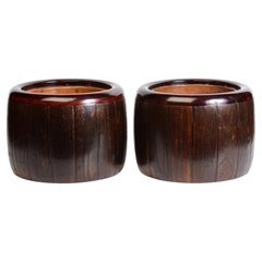 Late 19th Century, Meiji, A Pair of Antique Japanese Keyaki Wooden Pot 'Hibachi'