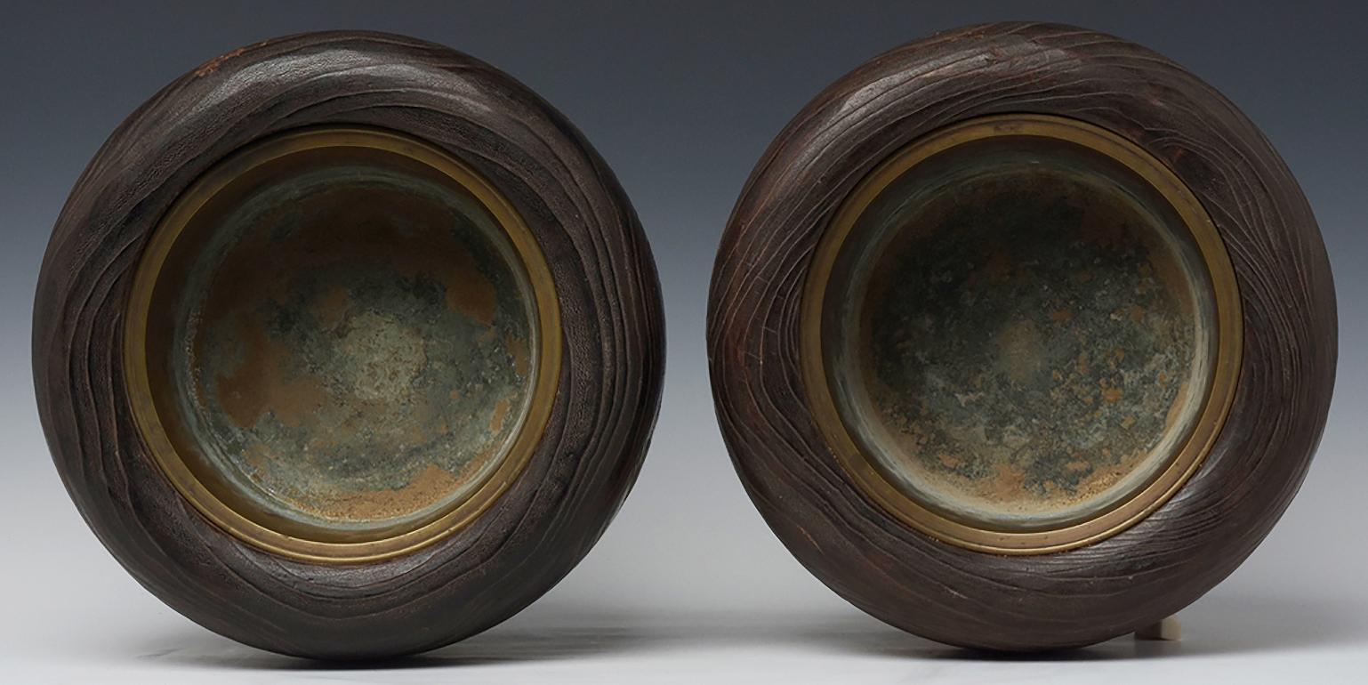 Late 19th C., Meiji, A Pair of Antique Japanese Keyaki Wooden Pots (Hibachi) 6