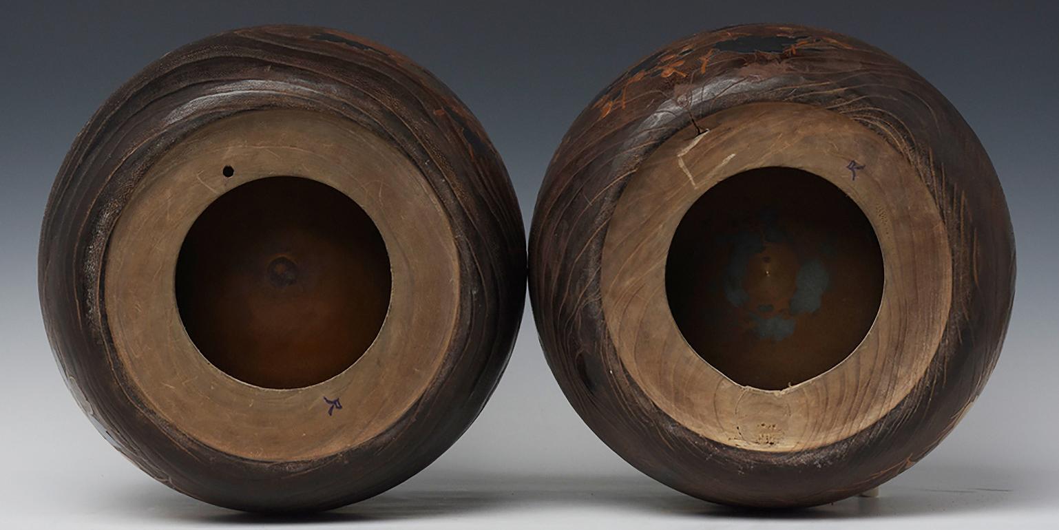 Late 19th C., Meiji, A Pair of Antique Japanese Keyaki Wooden Pots (Hibachi) 7