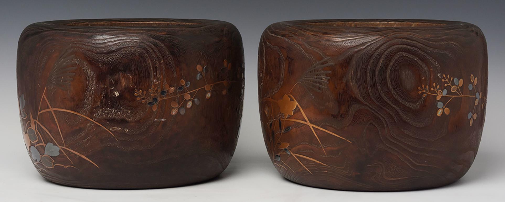 Late 19th C., Meiji, A Pair of Antique Japanese Keyaki Wooden Pots (Hibachi) 2