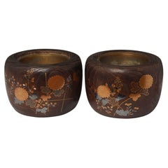 Late 19th C., Meiji, A Pair of Antique Japanese Keyaki Wooden Pots (Hibachi)
