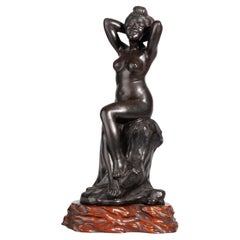 Late 19th Century Meiji Bronze Erotic Sculpture of a Nude Sitting Woman, Japan