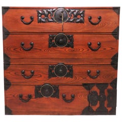 Antique Late 19th Century Meiji Period Kasane Tansu Chest on Chest