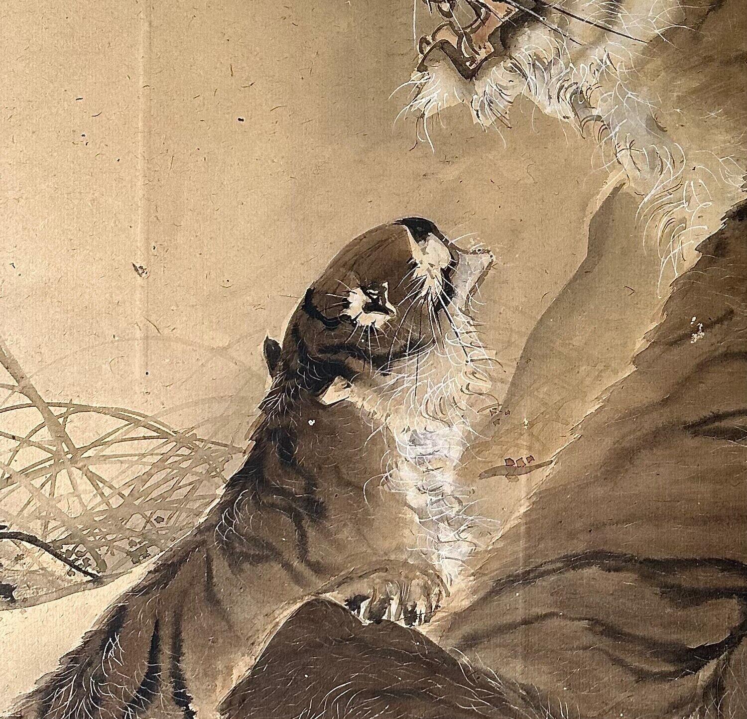 Japanese Late 19th century (Meiji period) painting depicting tiger For Sale