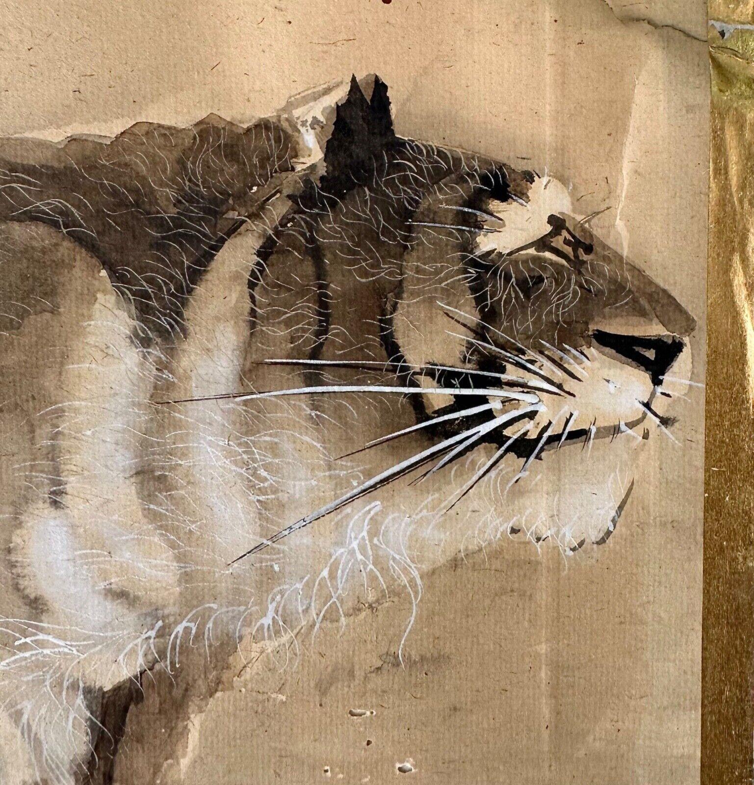 Hand-Painted Late 19th century (Meiji period) painting depicting tiger For Sale