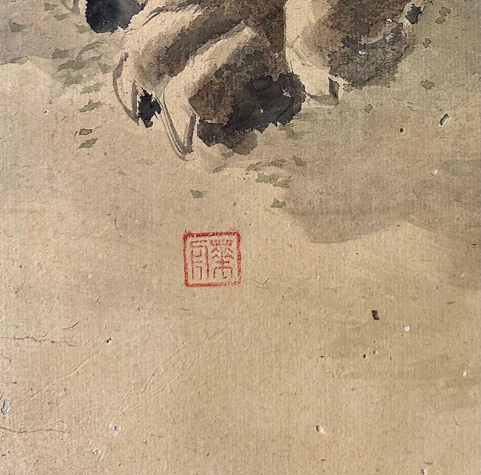Hand-Painted Late 19th century (Meiji period) painting depicting tiger For Sale
