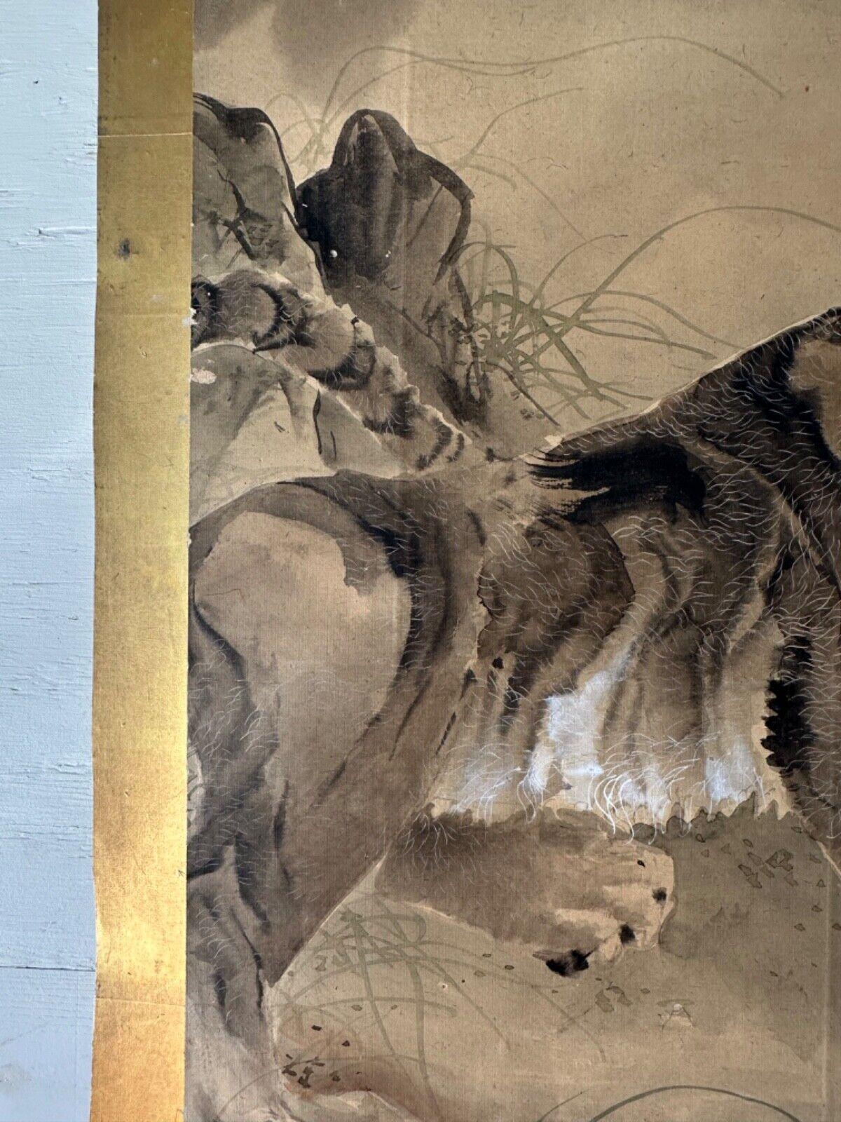 19th Century Late 19th century (Meiji period) painting depicting tiger For Sale