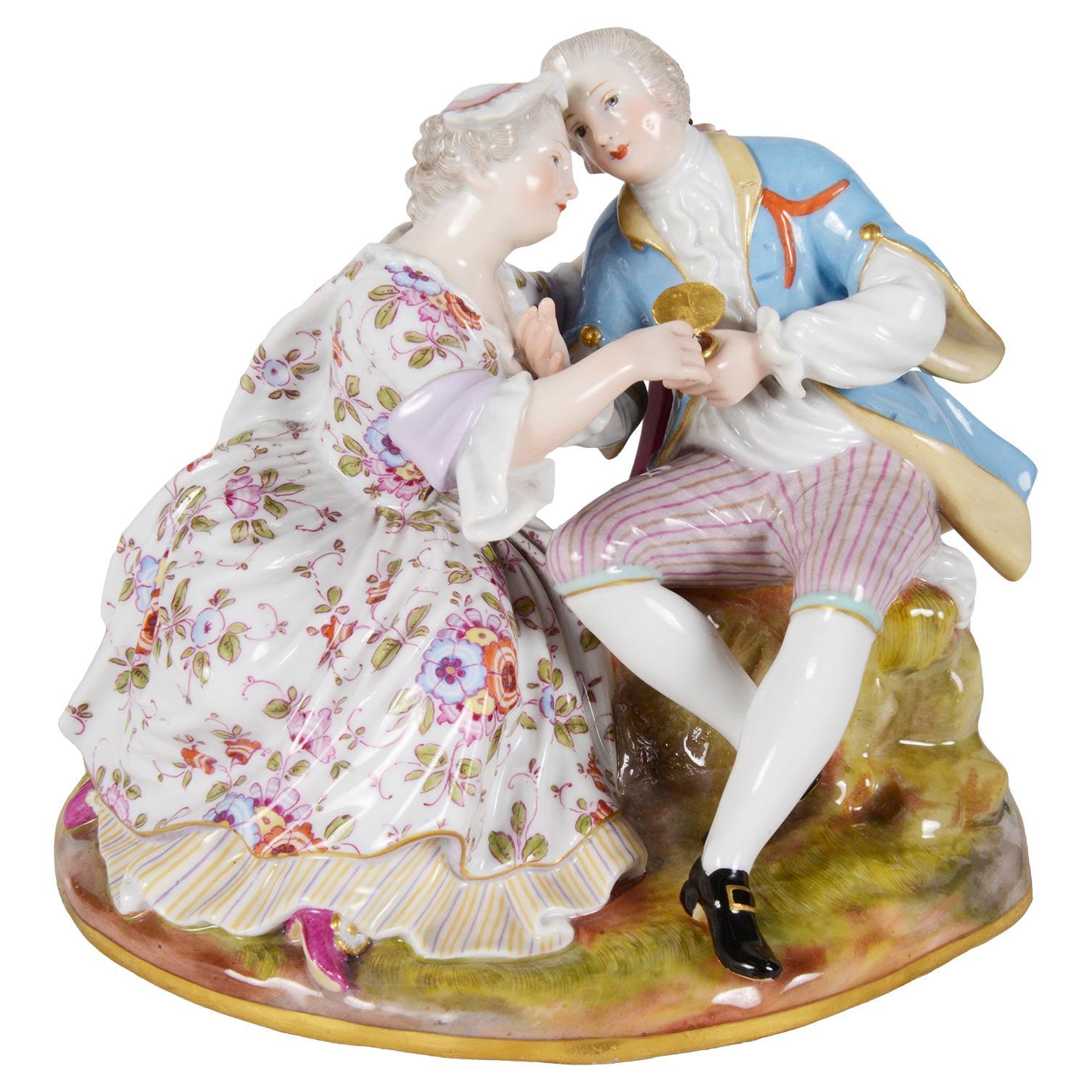 Groupe de deux amoureux en porcelaine de Meissen de la fin du 19e siècle