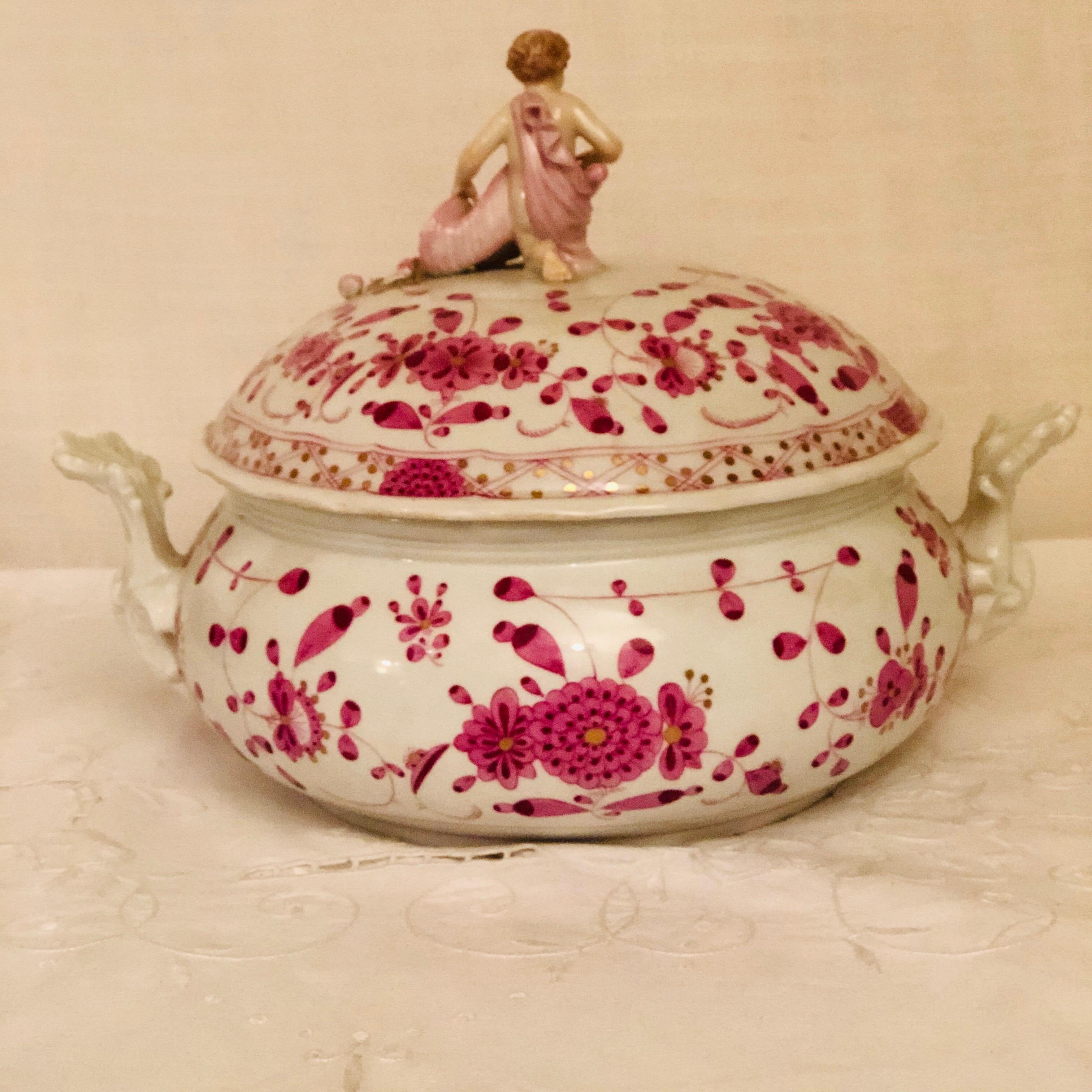 Other Late 19th Century Meissen Purple Indian Round Tureen with Figure with Cornacopia