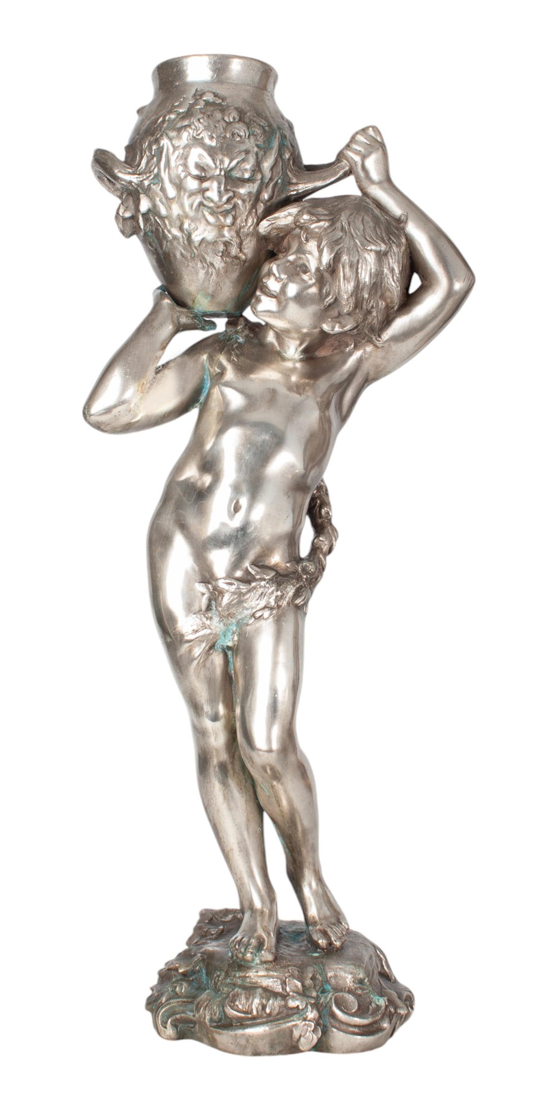 Neoclassical Late 19th Century Metal Sculpture of a Young Boy by Auguste Moreau, France For Sale