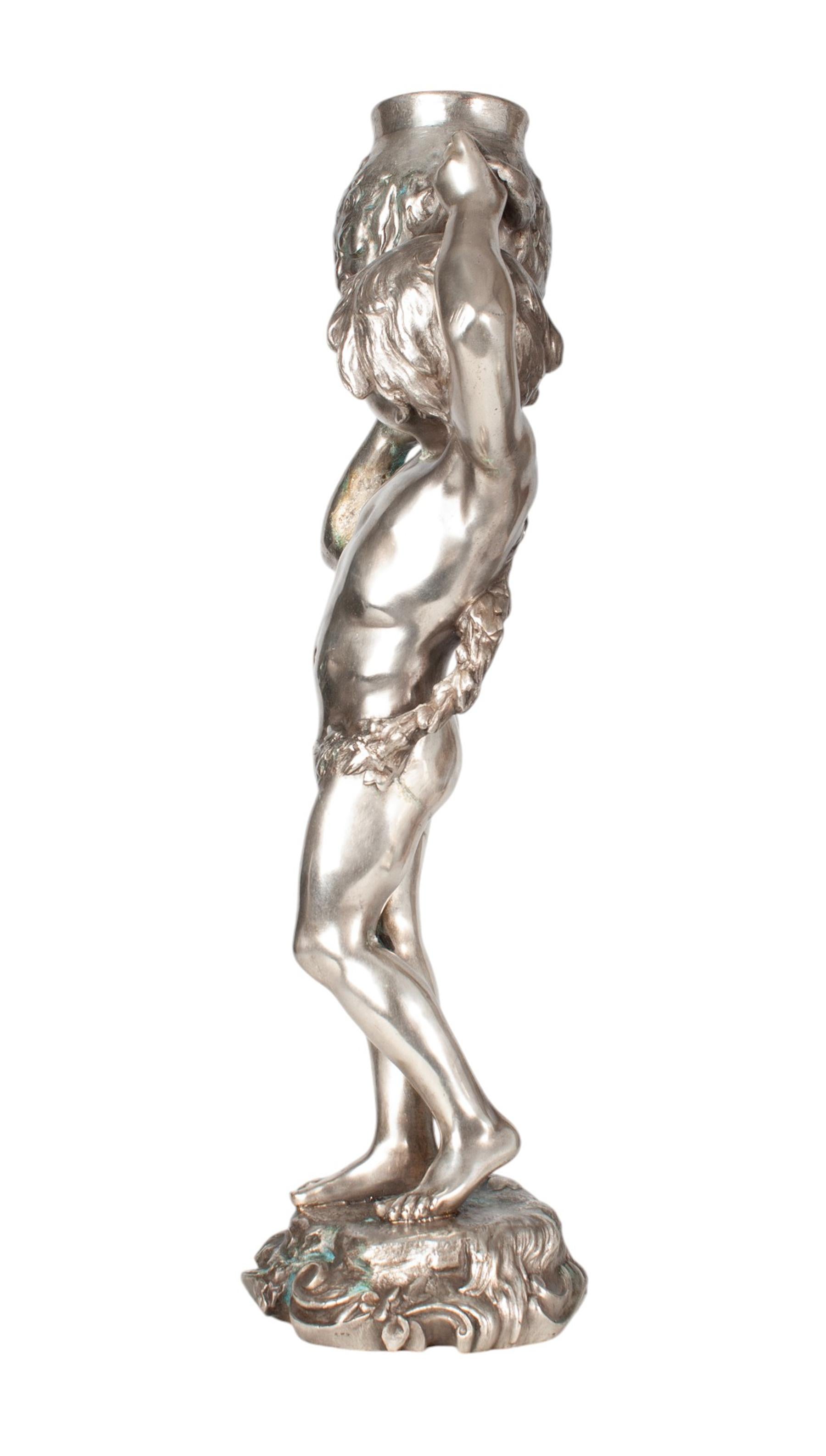 French Late 19th Century Metal Sculpture of a Young Boy by Auguste Moreau, France For Sale