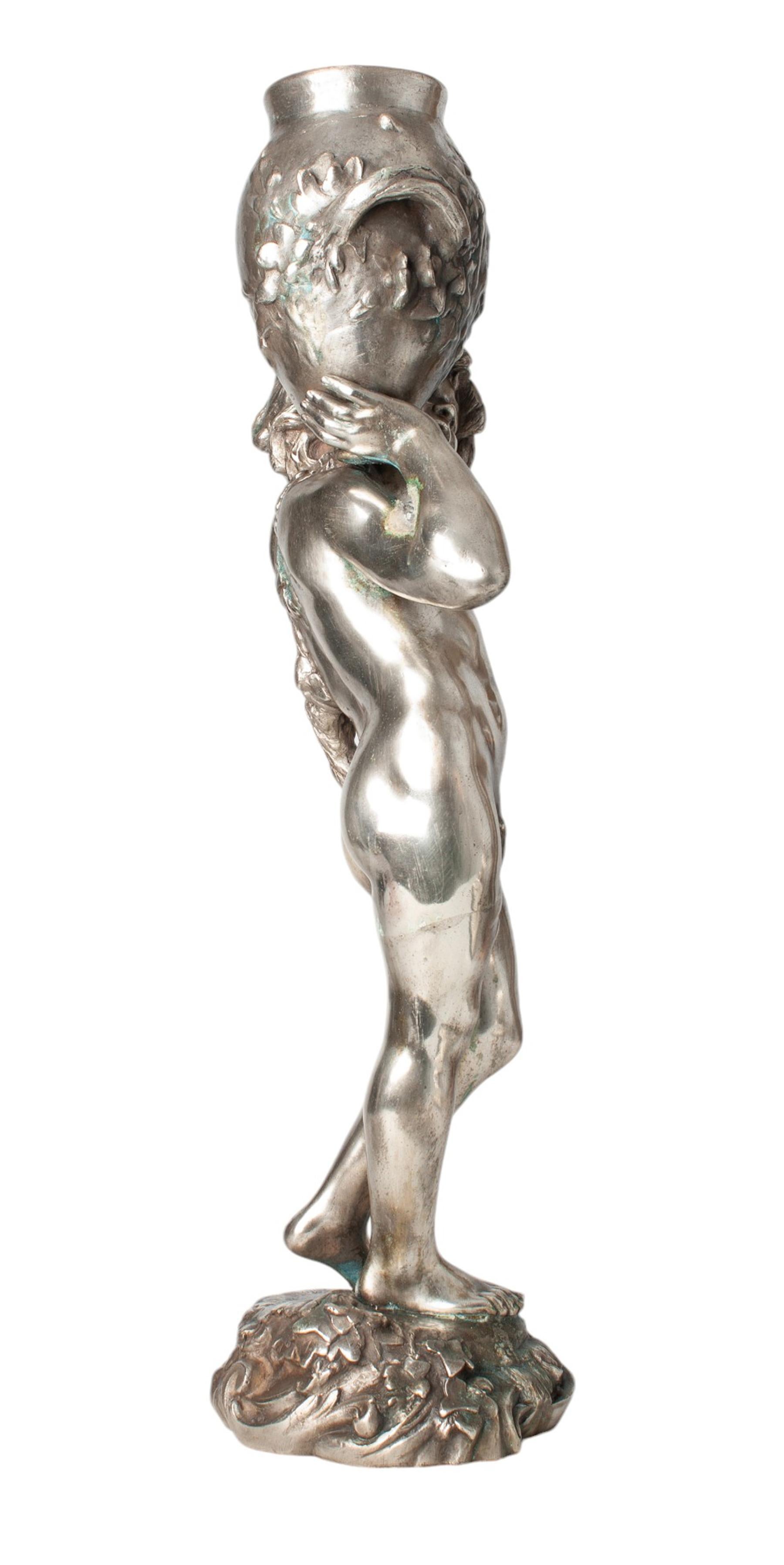 Cast Late 19th Century Metal Sculpture of a Young Boy by Auguste Moreau, France For Sale