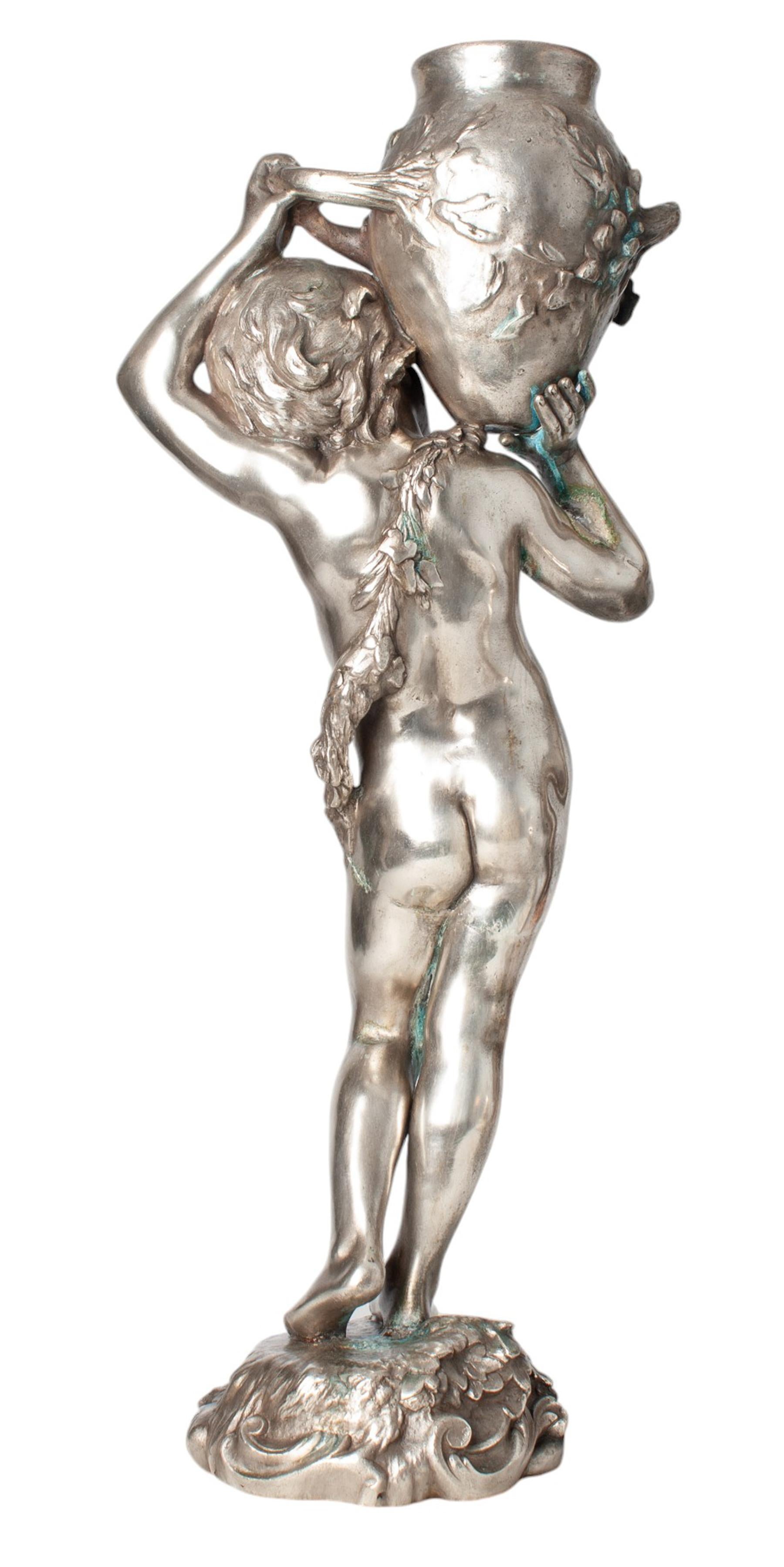 Late 19th Century Metal Sculpture of a Young Boy by Auguste Moreau, France In Good Condition For Sale In North Miami, FL