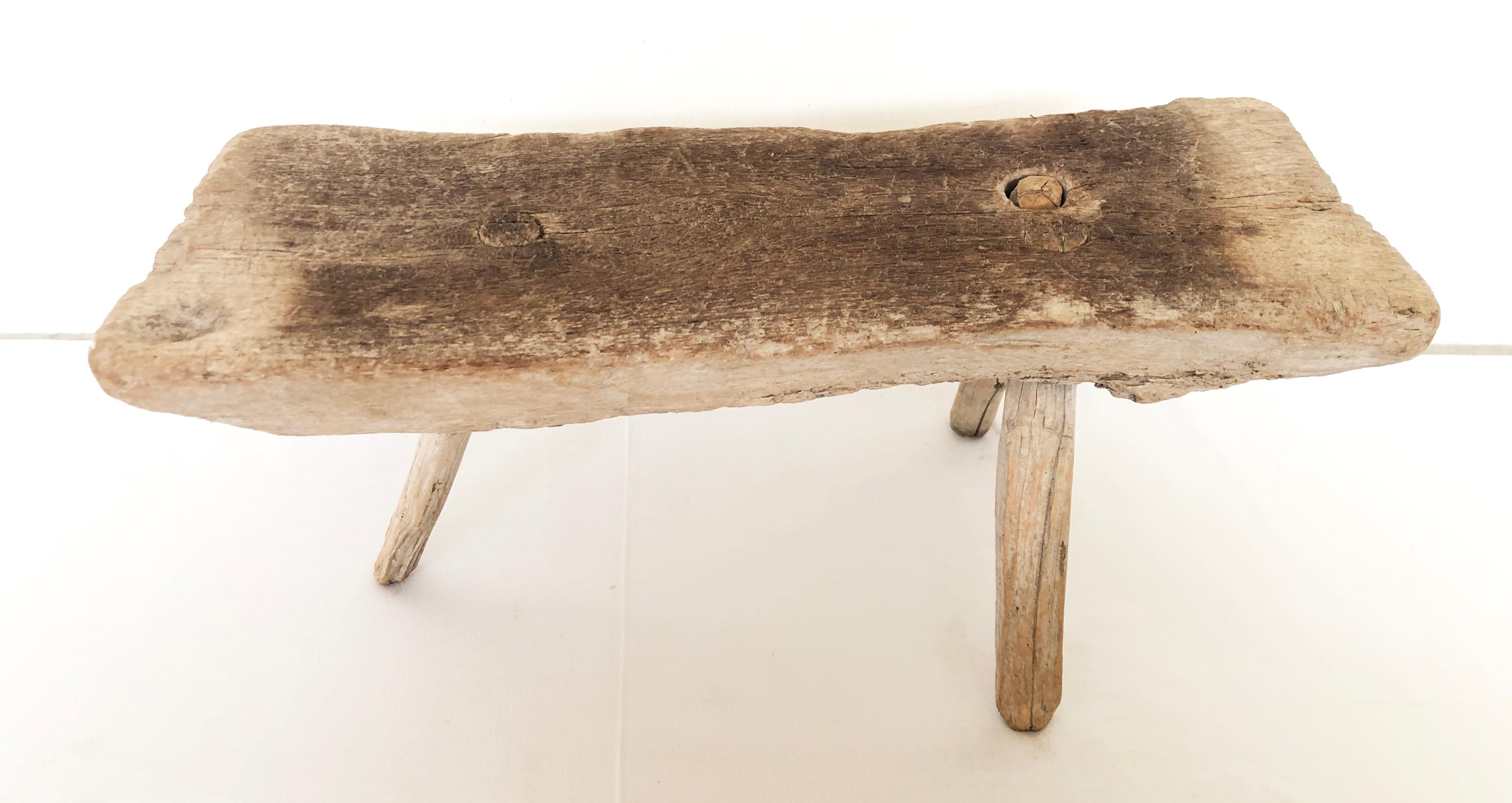Late 19th Century Mezquite Milking Wood Stool with Thick Round Top In Good Condition In Guadalajra, Jal