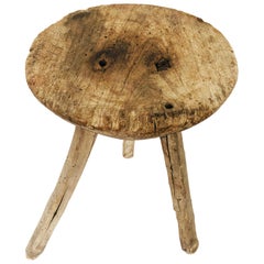 Late 19th Century Mezquite Milking Wood Stool with Thick Round Top