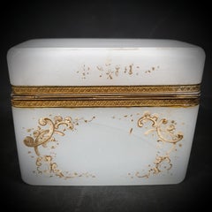 Late 19th Century Milky White Opaline Bohemian Gilded Box, France, 1850-1920