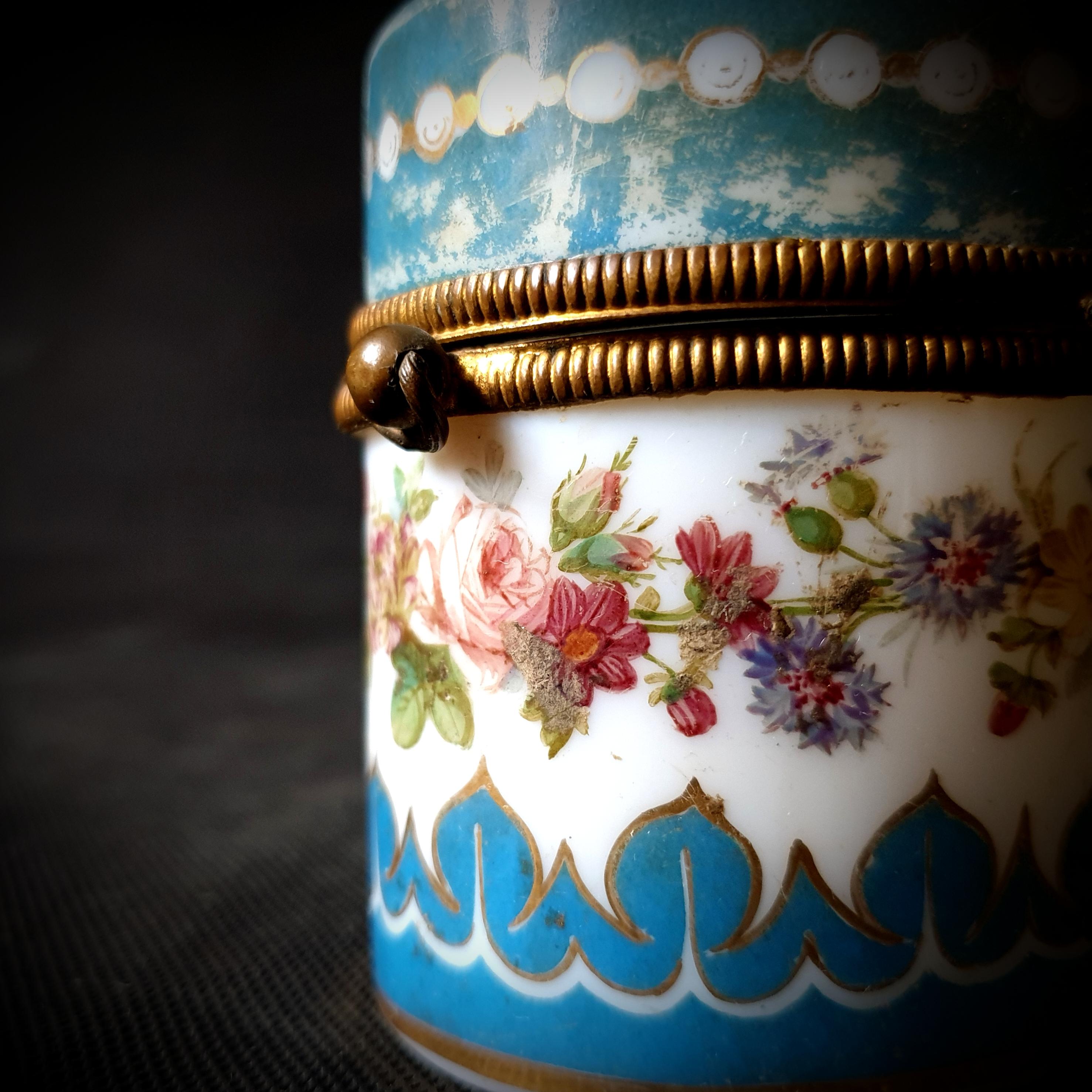 Enamel Late 19th Century Milky White Opaline Bohemian Painted Box, France 1850-1920 For Sale