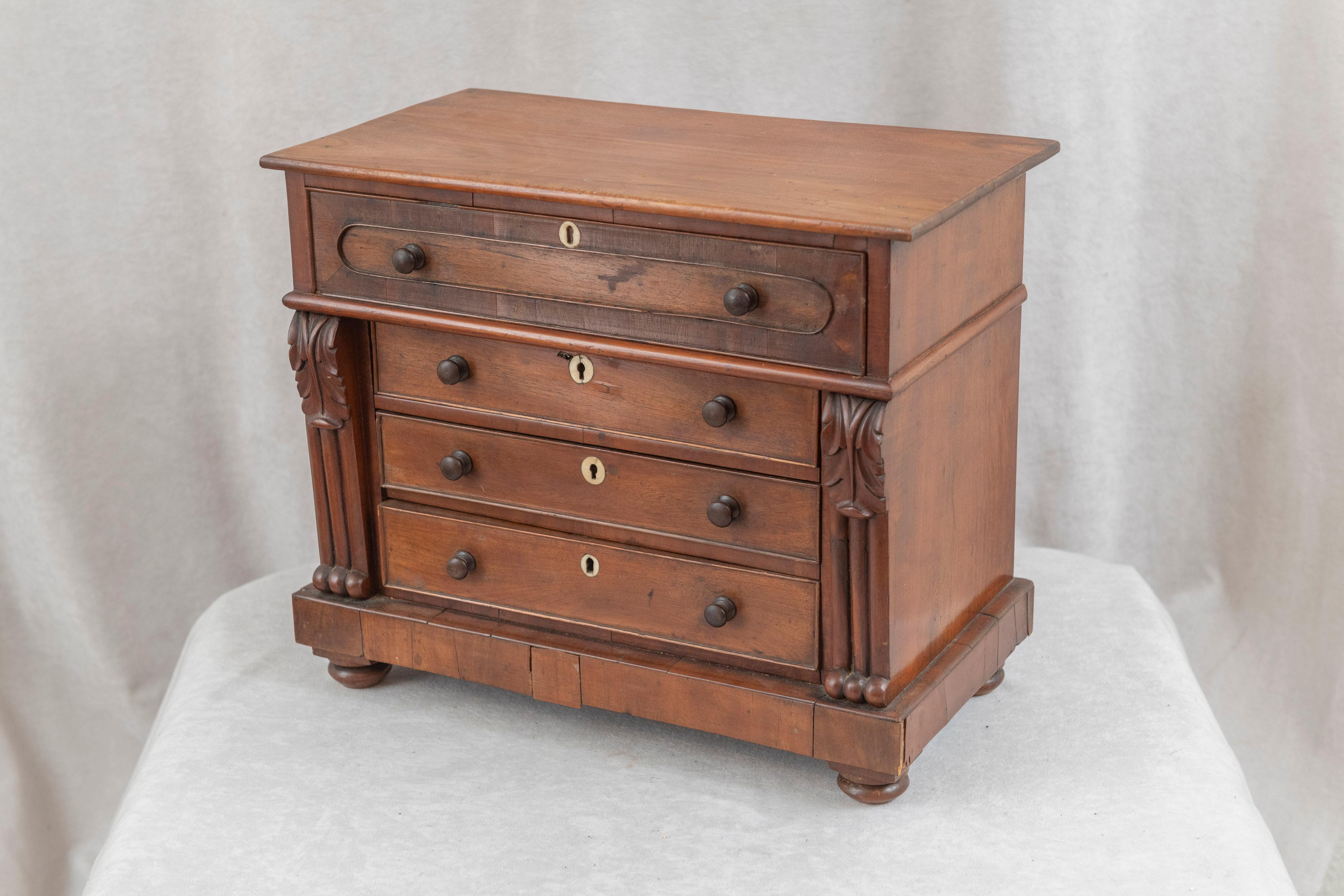 Late Victorian Late 19th Century Mini 4 Drawer Mahogany Dresser For Sale