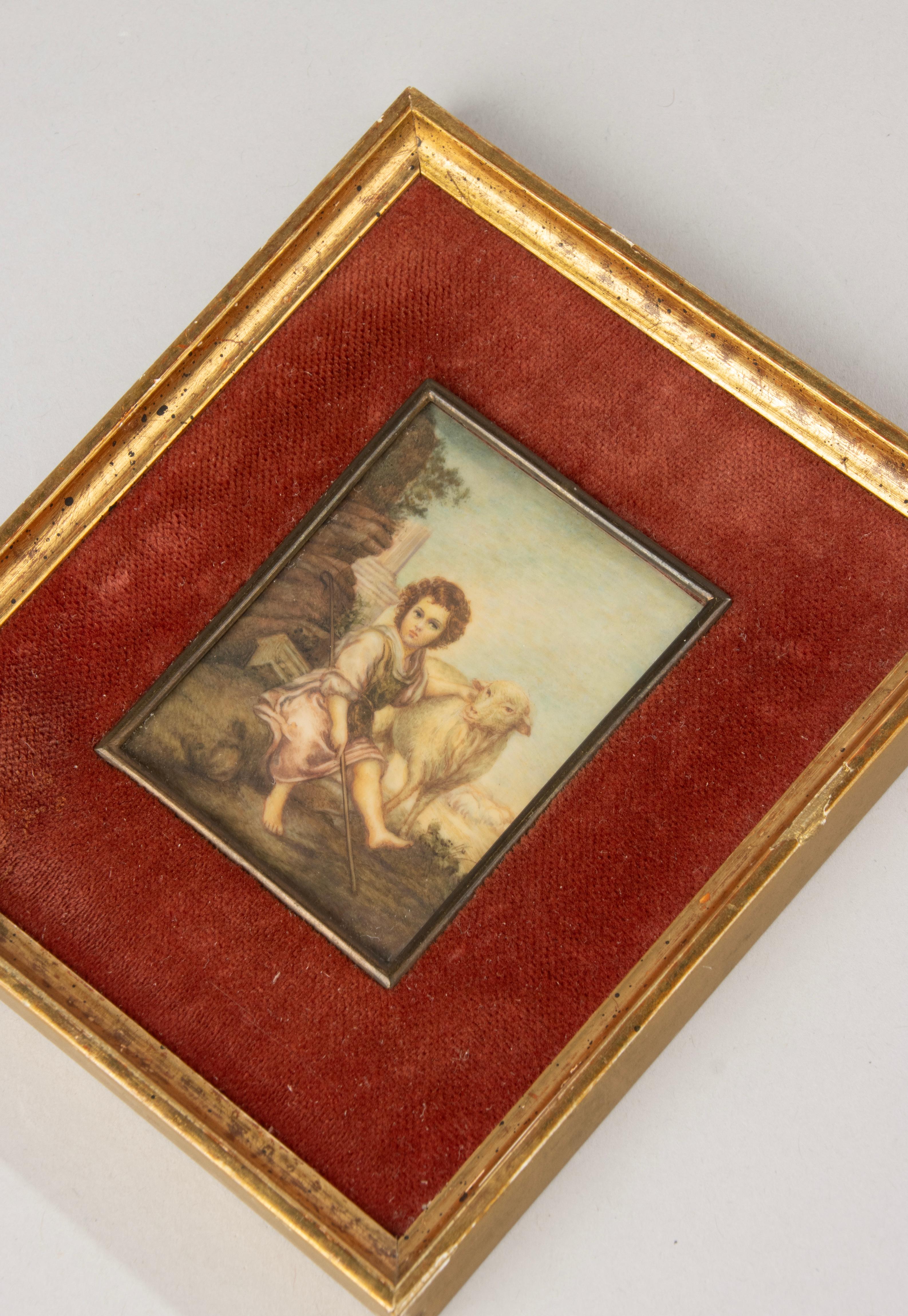 Velvet Late 19th Century Miniature Painting - Watercolor and Pencil on Paper For Sale