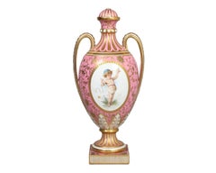 Vase à garniture à deux anses et couvercle, peint à la main, Minton, fin du 19e siècle
