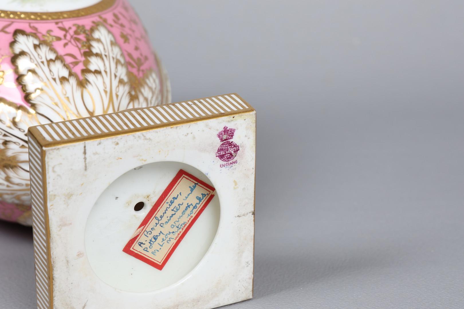 Art Deco Late 19th Century Minton Twin-Handled Garniture Vase and Cover, Hand-Painted For Sale