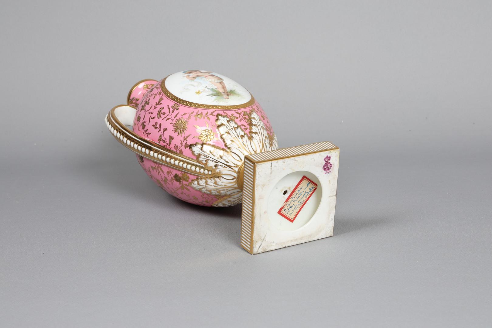 British Late 19th Century Minton Twin-Handled Garniture Vase and Cover, Hand-Painted For Sale