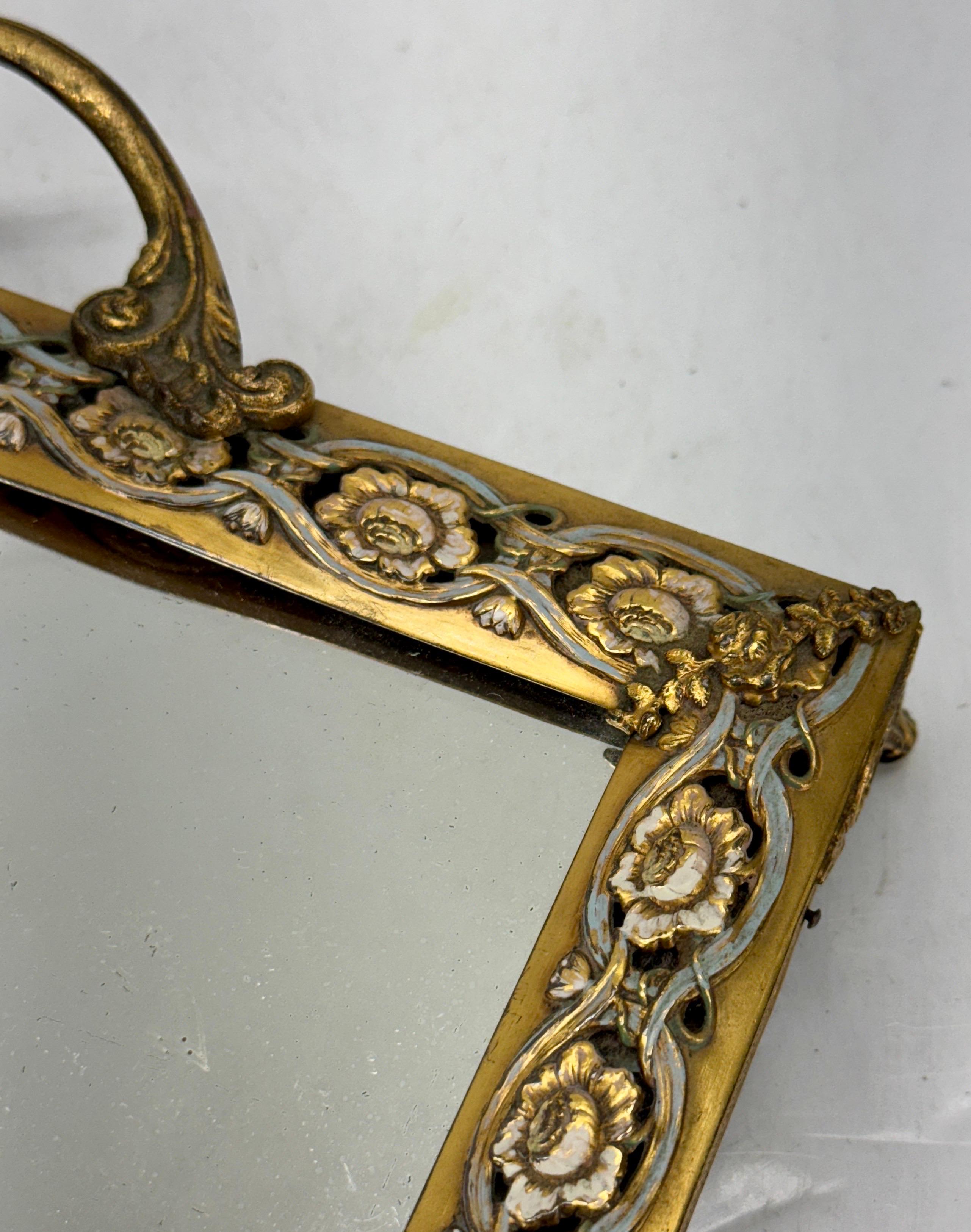 Late 19th Century Mirrored Glass Brass Jewelry Tray For Sale 3