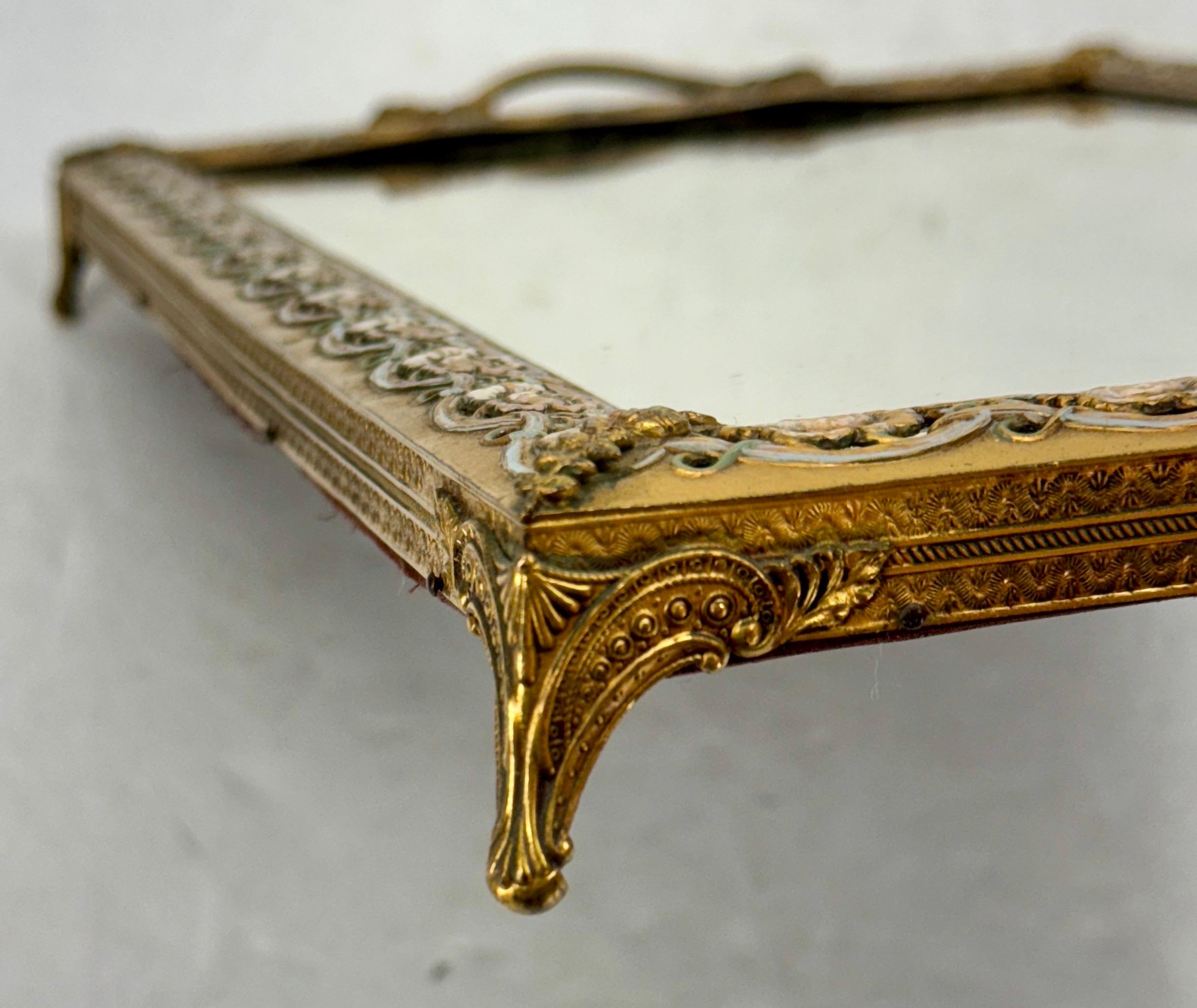 Late 19th Century Mirrored Glass Brass Jewelry Tray For Sale 4